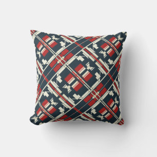Red Beige Navy Diagonal Südwest Look Abstrakt Kissen