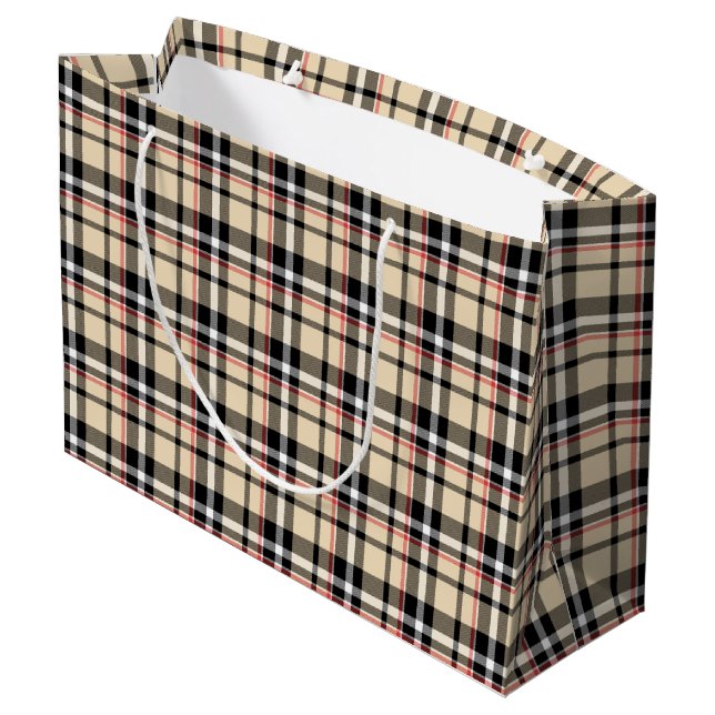 Red Beige Schwarz-weiß Squares Tartan Kariertes Mu Große Geschenktüte (Rückseite Schrägansicht)