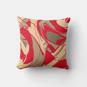 Red Beige Taupe Swirbeln florales Diagonaldesign Kissen