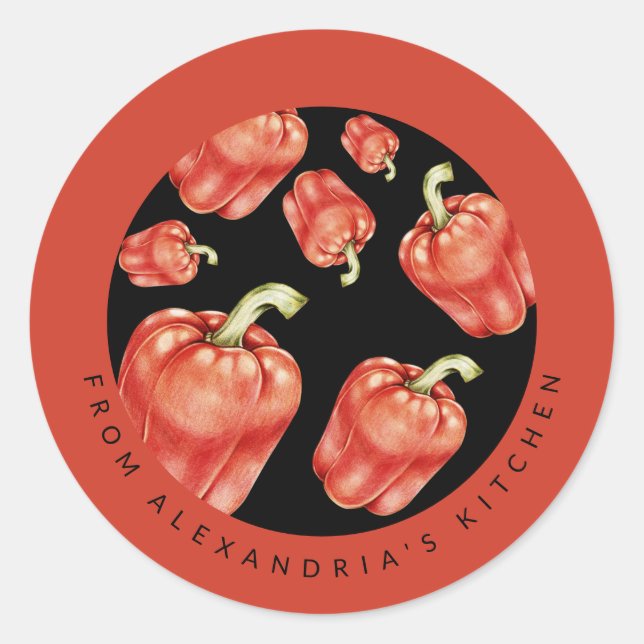 Red Bell Paprikaschoten | Aus der Küche von Runder Aufkleber (Vorderseite)
