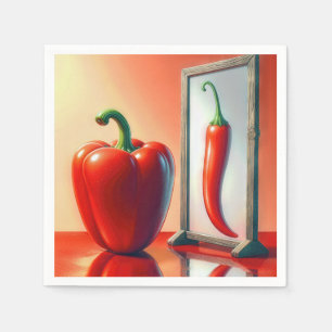 Red Bell Pepper sieht in einem Spiegel Serviette