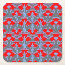 Red Bellflower Square Paper Coaster  Rechteckiger Pappuntersetzer