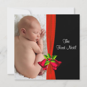 Red Bells Baby's First Christmas Foto Card Feiertagskarte