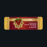 Red Bells Gold Holly Red Christmas Address Labels<br><div class="desc">Goldkranz mit roten Glocken Weihnachtsadressen oder Weihnachtsgeschenketiketten. Passen Sie Ihren Wünschen nach Schriftart,  Schriftart und Schriftart an.</div>