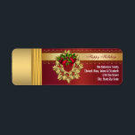 Red Bells Gold Holly Red Christmas Address Labels<br><div class="desc">Goldkranz mit roten Glocken Weihnachtsadressen oder Weihnachtsgeschenketiketten. Passen Sie Ihren Wünschen nach Schriftart,  Schriftart und Schriftart an.</div>
