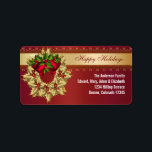 Red Bells Gold Holly Red Christmas Address Labels Adressaufkleber<br><div class="desc">Goldkranz mit roten Glocken Weihnachtsadressen oder Weihnachtsgeschenketiketten. Passen Sie Ihren Wünschen nach Schriftart,  Schriftart und Schriftart an.</div>