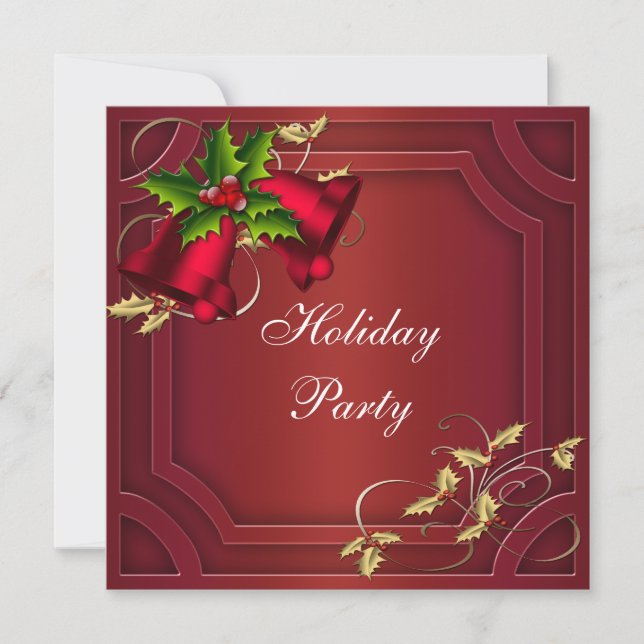 Red Bells Red Gold Corporate Holiday Party Einladung (Vorderseite)