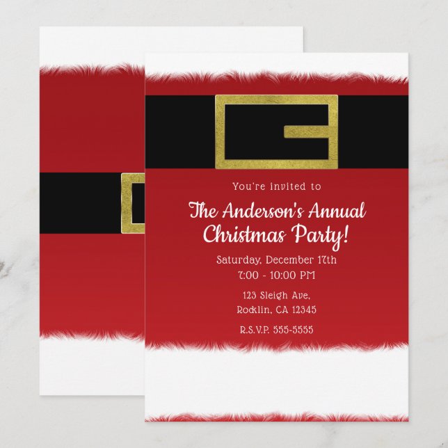 Red Belt Santa Claus Invitations de Noël (Devant / Derrière)
