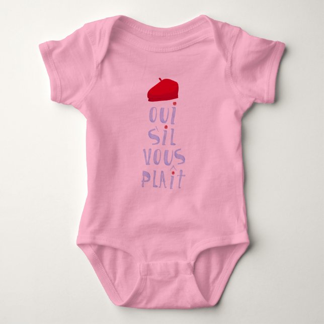 Red Beret Niedlich Französisch Oui Merci Ja Vielen Baby Strampler (Vorderseite)