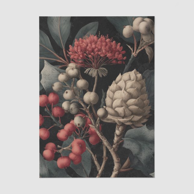 Red Berries and Exotic Seed Pods on Black Seidenpapier (Vorderseite)
