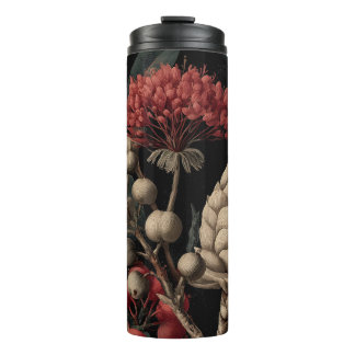 Red Berries and Exotic Seed Pods on Black Thermosbecher