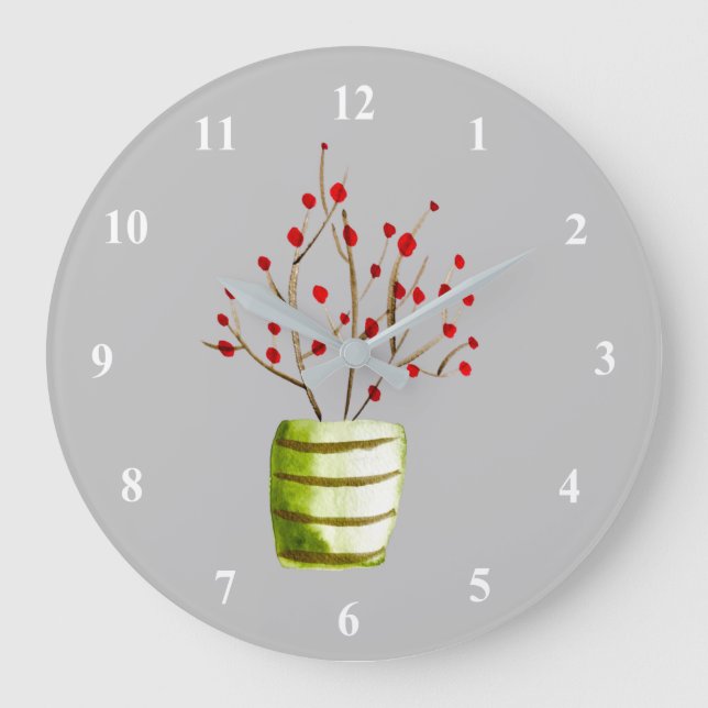 Red Berries Aquarellen Weihnachten Große Wanduhr (Vorderseite)