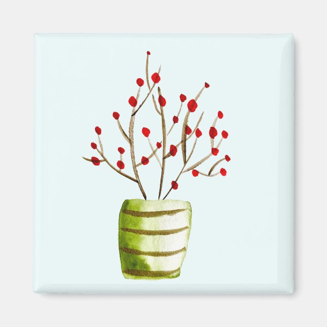 Red Berries Aquarellen Weihnachten Magnet (Vorne)