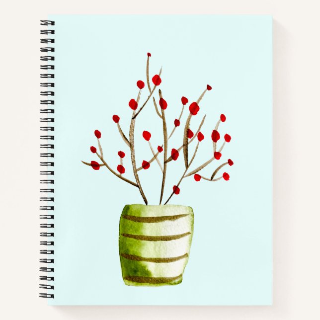 Red Berries Aquarellen Weihnachten Notizbuch (Vorderseite)