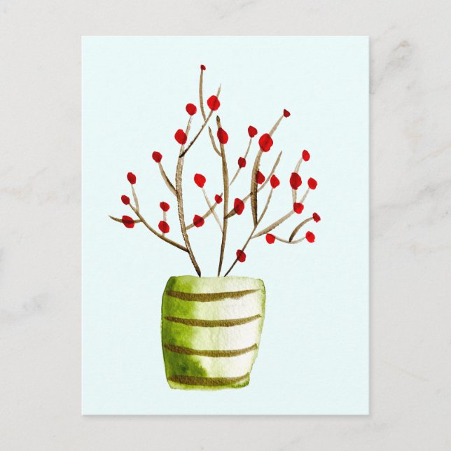 Red Berries Aquarellen Weihnachten Postkarte (Vorderseite)