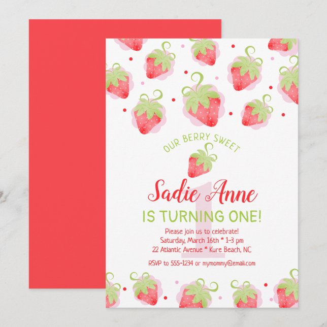 Red Berries Berry Sweet Strawberry Birthday Einladung (Vorne/Hinten)