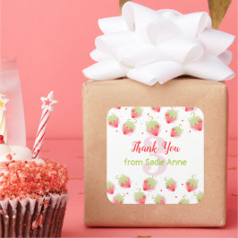 Red Berries Berry Sweet Strawberry Birthday Quadratischer Aufkleber
