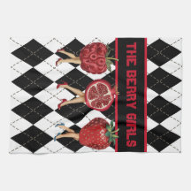 Red Berries Cartoon Ladys on Black & White Plaid