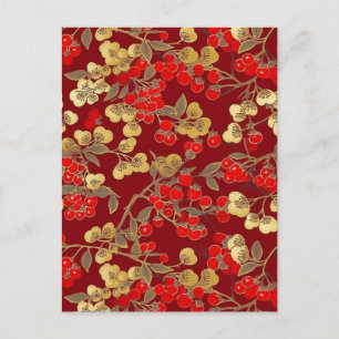 Red Berries Chiyogami Postkarte
