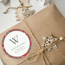 Red Berries Christmas Floral Monogram Address