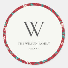 Red Berries Christmas Floral Patterns Monogram