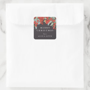 Red Berries+Eukalyptus Frohe Weihnachten/Custom Quadratischer Aufkleber
