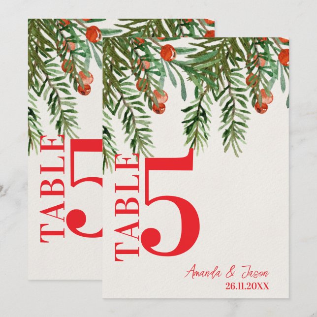 Red Berries Festliche Weihnachtsfeier Tischnummer (Vorne/Hinten)