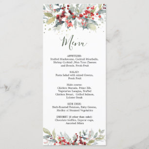 Red Berries Greenerage Foliage Wedding Menu Menükarte