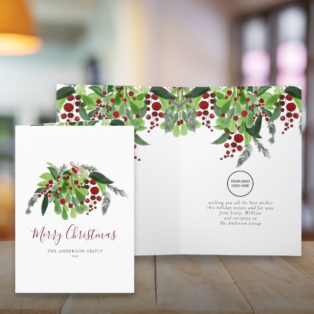 Red Berries Grün Weihnachten (Business Logo Red Berries Greenery Christmas Holiday Card)