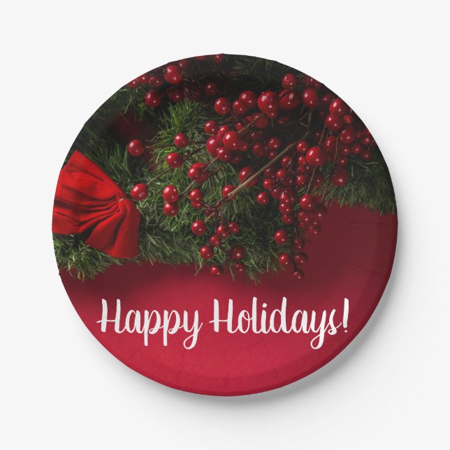 Red Berries & Mistletoe, Weihnachten Pappteller (Vorderseite)