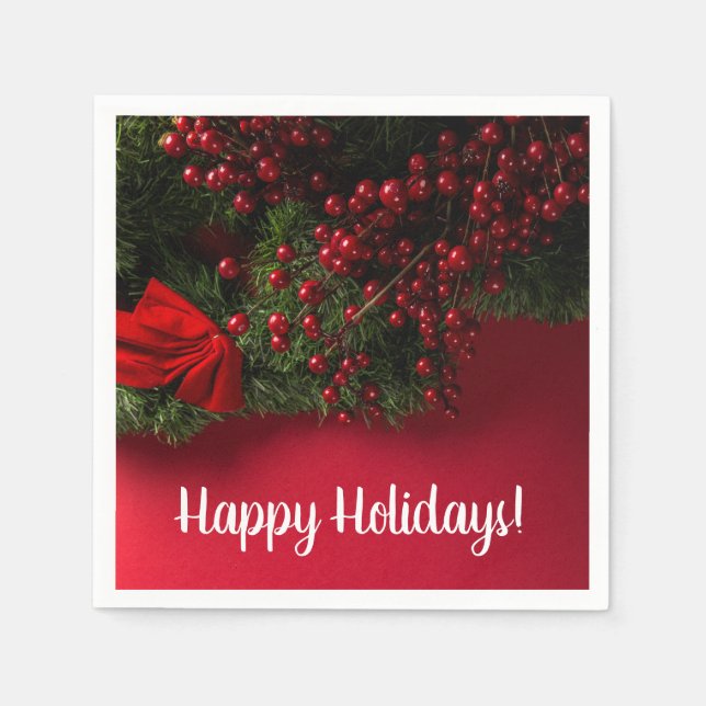Red Berries & Mistletoe, Weihnachten Serviette (Vorderseite)