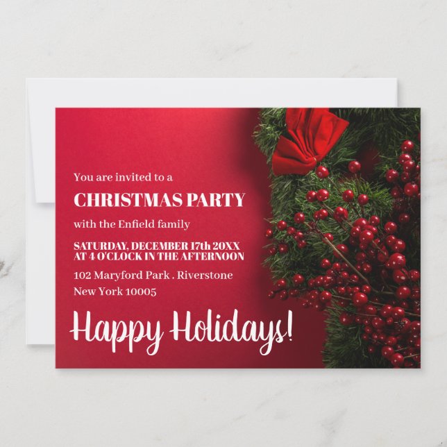Red Berries & Mistletoe, Weihnachts-Party Einladun Ankündigung (Vorderseite)
