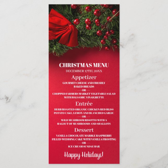 Red Berries & Mistletoe, Weihnachtsmenü Menükarte (Vorderseite)