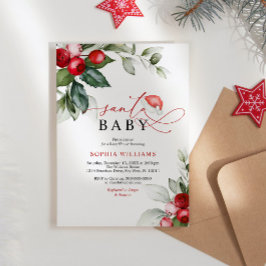 Red Berries Noël Père Noël Baby shower Invitation