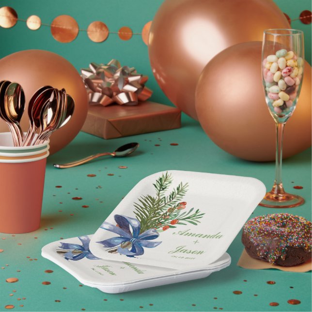 Red Berries Pine Cone Weihnachtsfeier Pappteller (Multi)