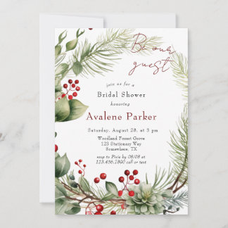 Red Berries Pine Wreath ist unser Brautparty Einladung