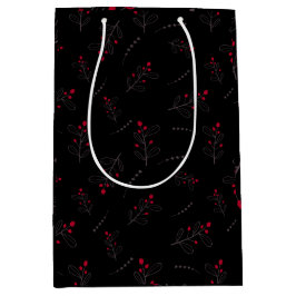Red Berries und Blätter Weihnachten Schwarz Mittlere Geschenktüte