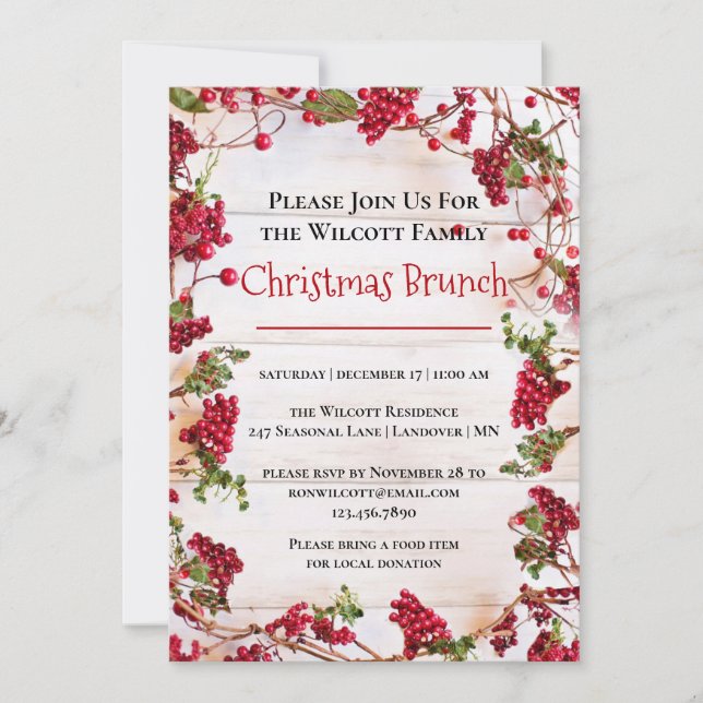 Red Berries Weihnachtsfeiertag Einladung (Vorderseite)