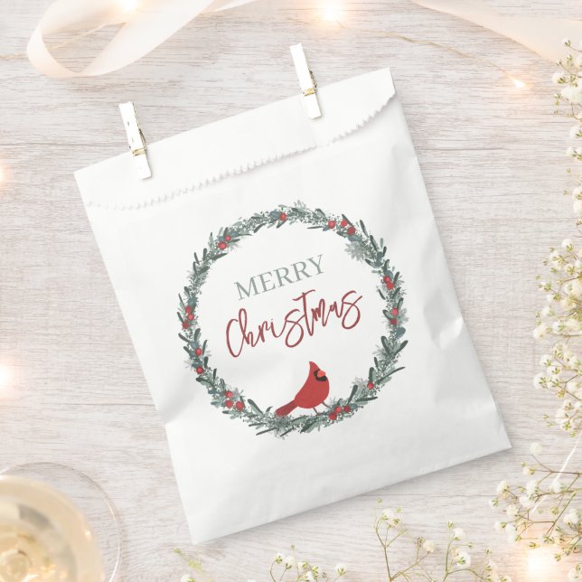Red Berries Wreath and Red Cardinal Christmas  Geschenktütchen (Ausgeschnitten)