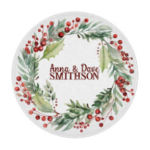 Red Berries Wreath Round Schneidebrett