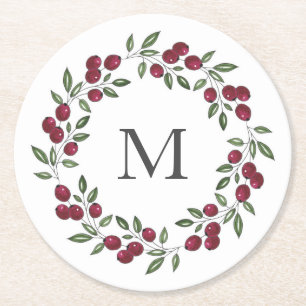 Red Berries Wreath Runder Pappuntersetzer