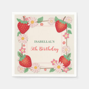 Red Berry Birthday Strawberry Blume Girl Party Serviette