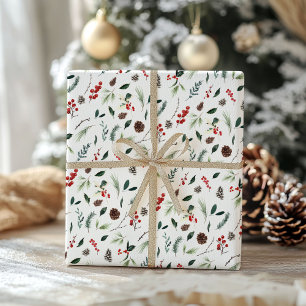Red Berry Botanical Watercolor Weihnachtsmuster Geschenkpapier Set
