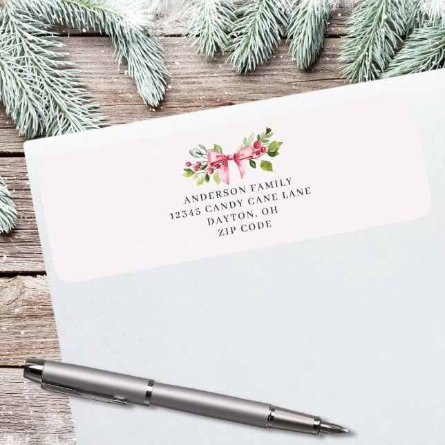 Red Berry Bow Christmas Return Address Label (Von Creator hochgeladen)