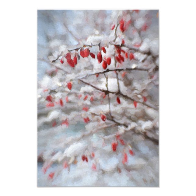 Red Berry Bush im Wintergemälde Fotodruck (Vorne)