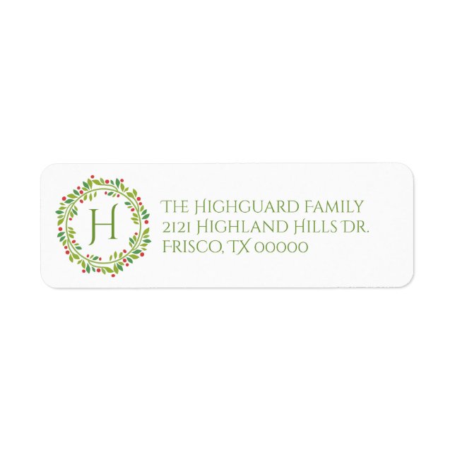 Red Berry Christmas Wreath Address Label (Vorne)