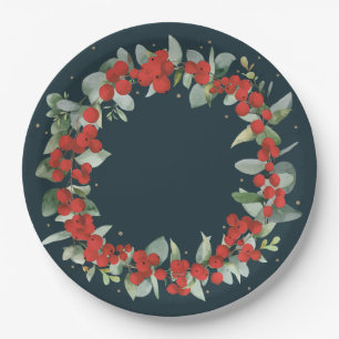 Red Berry Christmas Wreath Holiday Party Pappteller
