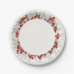 Red Berry Christmas Wreath Holiday Party Pappteller