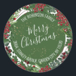 Red Berry Christmas Wreath Return Address Label Runder Aufkleber<br><div class="desc">Ideal für Ferien-Mailing! Herrliche rote Beere und heilige Kranz-Rücksendetikett mit Imitaten goldenen Glitzer und einem frohen Weihnachtsgeschenk,  das leicht zu anpassen ist.</div>