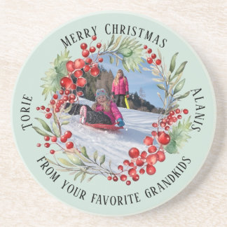 Red Berry Christmas Wreath Sandstone Untersetzer